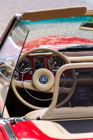 SAALBACH-HINTERGLEMM, AUSTRIA - JUNE 21 2018: Vintage car Mercedes-Benz 230 SL oldsmobile veteran...