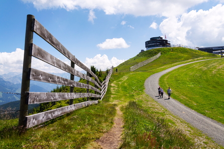 Hut on Wildenkarkogel Mountain in Alps, Saalbach-Hinterglemm, Austriaのeditorial素材