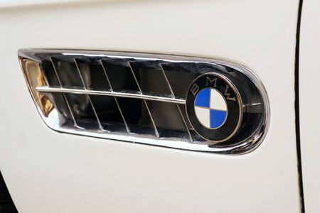 SAALBACH-HINTERGLEMM, AUSTRIA - JUNE 21 2018: Vintage car BMW 507 roadster oldsmobile veteran produced from 1956 to 1959 on June 21, 2018 in Saalbach-Hinterglemm, Austria.のeditorial素材