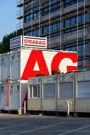 ZLIN, CZECH REPUBLIC - APRIL 29 2018: Strabag SE Austrian company logo on construction container on April 29, 2018 in Zlin, Czech Republic.のeditorial素材