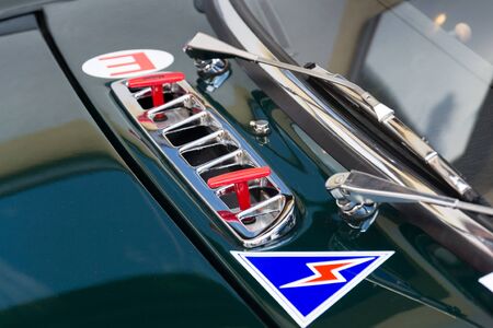 SAALBACH-HINTERGLEMM, AUSTRIA - JUNE 21 2018: Vintage car MG MGC GT coupe oldsmobile veteran stands on June 21, 2018 in Saalbach-Hinterglemm, Austria.のeditorial素材