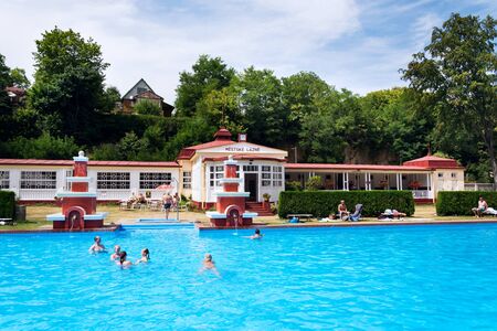 MSENO, CZECH REPUBLIC - JULY 22 2018: People swimming in art deco Mestske lazne - city baths on July...