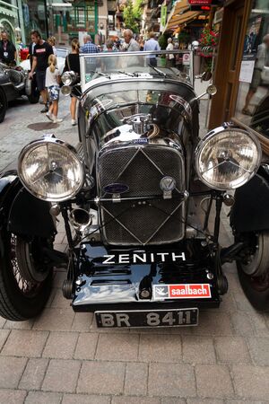 SAALBACH-HINTERGLEMM, AUSTRIA - JUNE 21 2018: Vintage British luxury car Lagonda oldsmobile veteran on June 21, 2018 in Saalbach-Hinterglemm, Austria.のeditorial素材