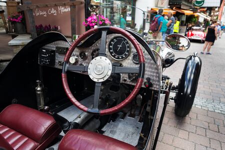 SAALBACH-HINTERGLEMM, AUSTRIA - JUNE 21 2018: Vintage Riley Two Seater Sportscar from 1938 oldsmobile veteran on June 21, 2018 in Saalbach-Hinterglemm, Austria.のeditorial素材