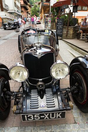 SAALBACH-HINTERGLEMM, AUSTRIA - JUNE 21 2018: Vintage Riley Two Seater Sportscar from 1938 oldsmobile veteran on June 21, 2018 in Saalbach-Hinterglemm, Austria.のeditorial素材