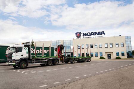 PRAGUE, CZECH REPUBLIC - AUGUST 15 2018: Scania AB cars in front of service dealership headquarters on August 15, 2018 in Prague, Czech Republic.のeditorial素材