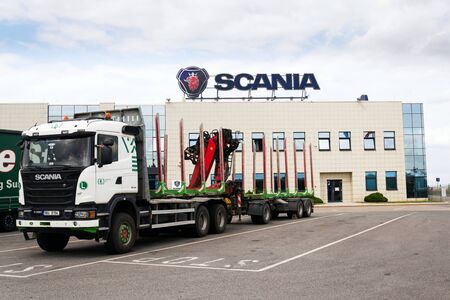PRAGUE, CZECH REPUBLIC - AUGUST 15 2018: Scania AB cars in front of service dealership headquarters on August 15, 2018 in Prague, Czech Republic.のeditorial素材