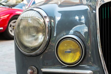 SAALBACH-HINTERGLEMM, AUSTRIA - JUNE 21 2018: Vintage Italian car Lancia Lancia Aurelia B 20 from 1951 oldsmobile veteran on June 21, 2018 in Saalbach-Hinterglemm, Austria.のeditorial素材