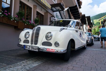 SAALBACH-HINTERGLEMM, AUSTRIA - JUNE 21 2018: Vintage car BMW 3200 S from year 1963 oldsmobile veteran stands on June 21, 2018 in Saalbach-Hinterglemm, Austria.のeditorial素材