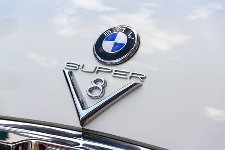 SAALBACH-HINTERGLEMM, AUSTRIA - JUNE 21 2018: Vintage car BMW 3200 S from year 1963 oldsmobile veteran stands on June 21, 2018 in Saalbach-Hinterglemm, Austria.のeditorial素材
