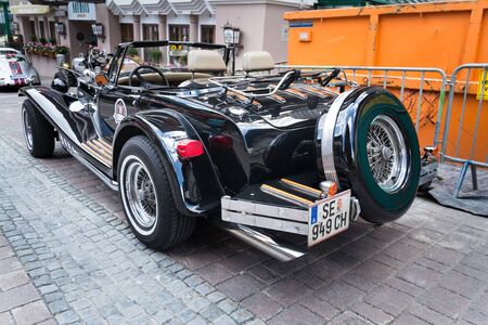SAALBACH-HINTERGLEMM, AUSTRIA - JUNE 21 2018: Vintage car Clenet oldsmobile veteran roadster produced in 1970s stands on June 21, 2018 in Saalbach-Hinterglemm, Austria.のeditorial素材