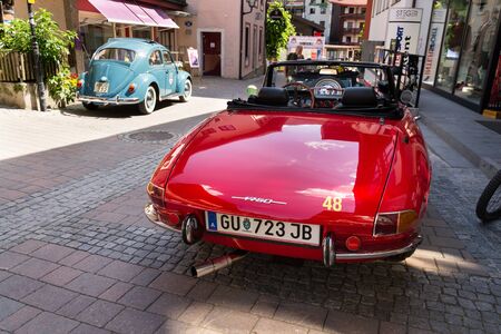 SAALBACH-HINTERGLEMM, AUSTRIA - JUNE 21 2018: Vintage car Alfa Romeo 1750 cabriolet oldsmobile veteran preparing for Saalbach Classic rally on June 21, 2018 in Saalbach-Hinterglemm, Austria.のeditorial素材