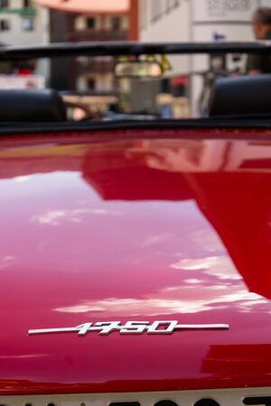 SAALBACH-HINTERGLEMM, AUSTRIA - JUNE 21 2018: Vintage car Alfa Romeo 1750 cabriolet oldsmobile veteran preparing for Saalbach Classic rally on June 21, 2018 in Saalbach-Hinterglemm, Austria.のeditorial素材