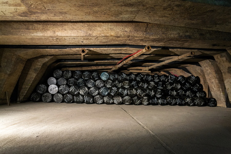 Radioactive waste package barrels in underground repository, terrorism pollution apocalypse concept