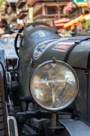 SAALBACH-HINTERGLEMM, AUSTRIA - JUNE 21 2018: Vintage Alvis oldsmobile veteran car standing on street on June 21, 2018 in Saalbach-Hinterglemm, Austria.のeditorial素材