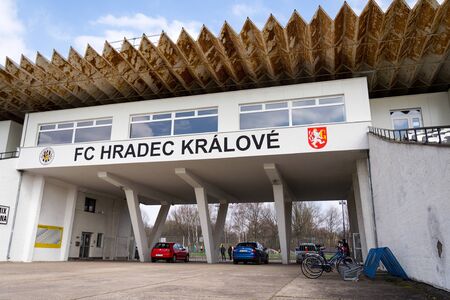 HRADEC KRALOVE, CZECH REPUBLIC - MARCH 25 2018: FC Hradec Kralove football club sport stadium on March 25, 2018 in Hradec Kralove, Czech republic.のeditorial素材