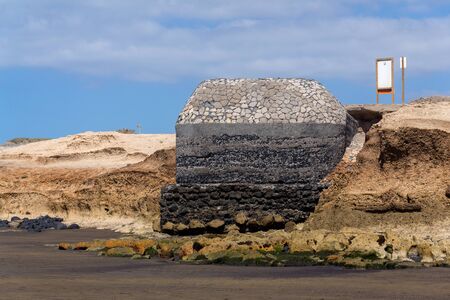 World war II bunker on beach in El Medano, Tenerife, Canary Islands, Spainの写真素材