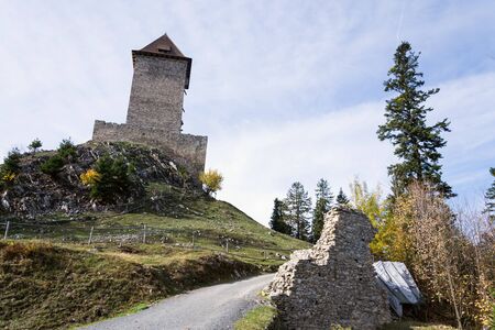 Medieval Kasperk Castle in southwestern Bohemia, Czech Republic, sunny autumn day, Plzen region, Sumava rangeの写真素材