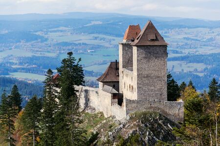 Medieval Kasperk Castle in southwestern Bohemia, Czech Republic, sunny autumn day, Plzen region, Sumava rangeの写真素材