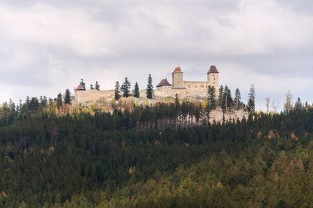 Medieval Kasperk Castle in southwestern Bohemia, Czech Republic, sunny autumn day, Plzen region, Sumava rangeのeditorial素材
