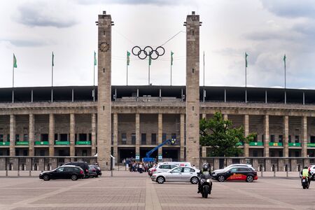 BERLIN, GERMANY - MAY 15 2018: People in front of the  stadium from 1936 on May 15, 2018 in Berlin, Germany.のeditorial素材