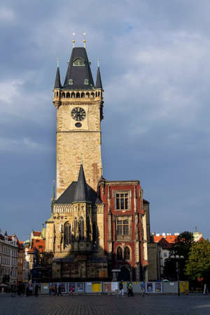 PRAGUE, CZECH REPUBLIC - SEPTEMBER 13 2018: Empty Old Town Square with Old Town Tower and Hall remains, UNESCO World Heritage Site on September 13, 2018 in Prague, Czech Republic.のeditorial素材