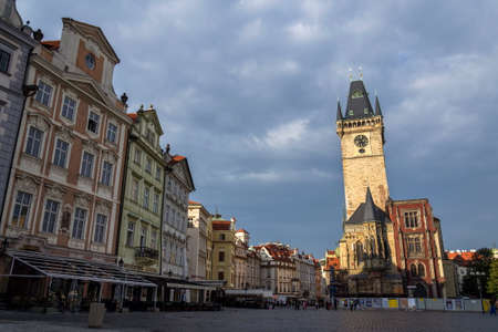 PRAGUE, CZECH REPUBLIC - SEPTEMBER 13 2018: Empty Old Town Square with Old Town Tower and Hall remains, UNESCO World Heritage Site on September 13, 2018 in Prague, Czech Republic.のeditorial素材