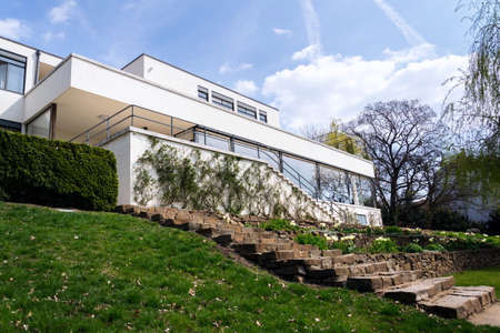 Exterior of the Villa Tugendhat by architect Ludwig Mies van der Rohe built in 1929-1930, modern functionalism architecture monument, Brno, Moravia, Czech Republic, UNESCO World Culture Heritage siteのeditorial素材