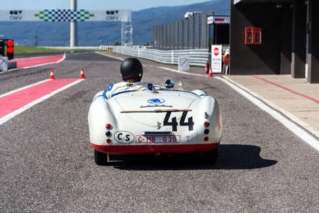 MOST, CZECH REPUBLIC - SEPTEMBER 9 2020: Vintage veteran car Skoda 1101 Sport from 1949 on September 9, 2020 in Most, Czech republic.のeditorial素材