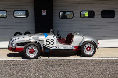 MOST, CZECH REPUBLIC - SEPTEMBER 9 2020: Vintage veteran car Aero Minor Sport stands on road on September 9, 2020 in Most, Czech republic.のeditorial素材