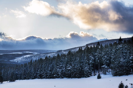 Snezka, the highest mountain in the Czech Republic, Krkonose Mountains, snowy winter day, Polish...