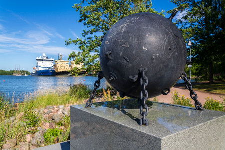 Monument dedicated to the deminers at the Sea, Katajanokka, Helsinki, Finland, sunny summer dayの写真素材