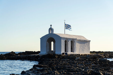 Saint Nicholas chapel of Georgioupoli, Crete island, Greece, dawn on a sunny summer dayの写真素材
