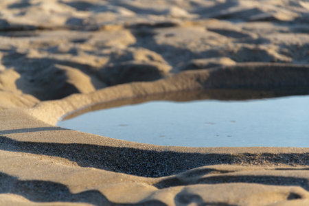 Water disappearing in sand on the beachの写真素材