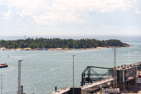 Islands near the West terminal 2 in Port of Helsinki harbor, Finland, sunny summer dayの写真素材