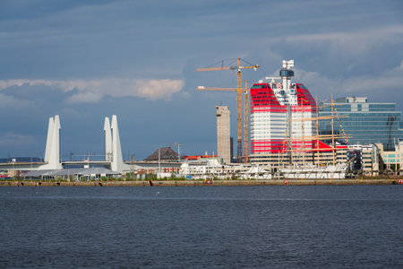 The Lilla Bommen building at harbor on Gota river bank, Gothenburg, Sweden, sunny dayの写真素材