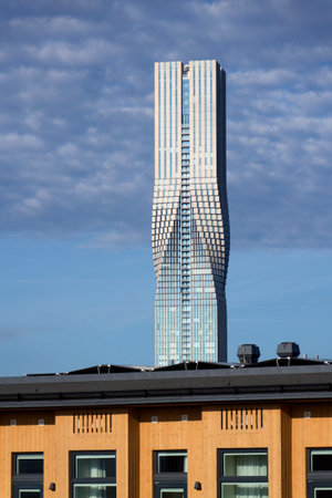 The tallest building in Scandinavia Karlatornet skyscraper in Lindholmen, Gothenburg, Sweden, sunny...
