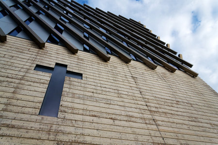 Modernist Smyrna Church Frihamnen with concert hall on the island of Hisingen, Gothenburg, Sweden