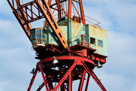 Old historic gantry cranes in Hisingen city landmark, Gothenburg, Sweden, sunny day
