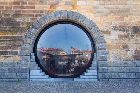 Kobky former storage Cells in embankment walls on the Rasinovo nabrezi by Vltava river in Prague,...