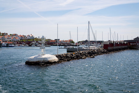 Houses around marina in Donso island, Southern Gothenburg archipelago, Gothenburg municipality, Vastra Gotaland County, Swedenの写真素材