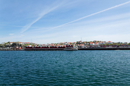 Houses around marina in Donso island, Southern Gothenburg archipelago, Gothenburg municipality, Vastra Gotaland County, Swedenの写真素材