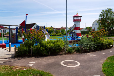 Traditional wooden houses near marina on peaceful car-free Vrango island with seaside village in Gothenburg archipelago, Swedenの写真素材