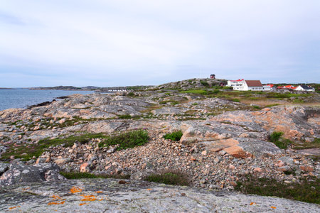 Peaceful car-free Vrango island with seaside village in Gothenburg archipelago, Swedenの写真素材