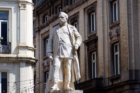 Statue of military architect Henri Alexis Brialmont, Belgian Vauban, at the junction of Rue de Louvain and Rue Royale in Brussels, Belgiumの写真素材