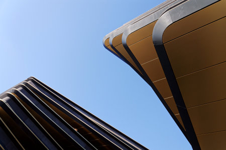 Masarycka MSD Masaryk Station Development office and retail building by Zaha Hadid Architects with golden facade on November 19, 2025 in Prague, Czech Republic.の写真素材