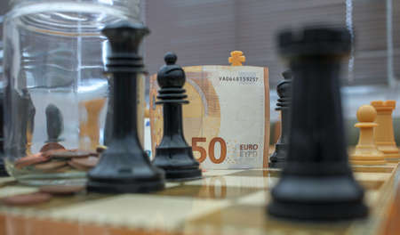 the euro is on the chessboard to recover from fallの写真素材