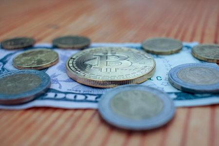 bitcoin find its place among dollars and eurosの写真素材