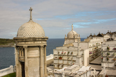 beautiful cemetery close to the sea in Luarca, Spainの写真素材