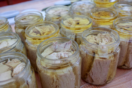 delicious and top quality bonito preserved in olive oil in Burela, Spainの写真素材